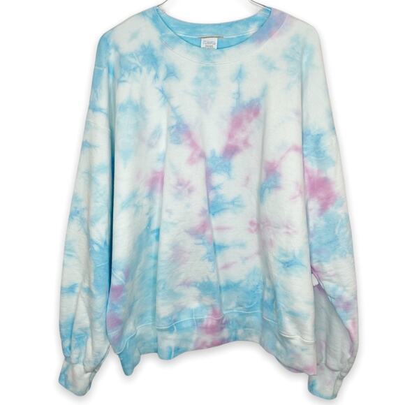 Hand Crafted Sweaters - Custom Hand Dyed Sweatshirt Muted Blue And Pink Size XL